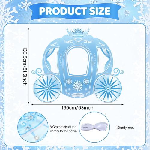Snowflake Princess Carriage Photo Prop Background Winter Wonderland Selfie Frame Photography Blue Carriage Backdrop Banner 63" Fairy Tale Photo Booth for Winter Snow Holiday Birthday Party Decoration