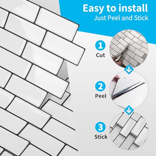 Art3d 10-Sheet Peel and Stick Backsplash Tile for Kitchen - 12”×12” Stick on Wall Tile for Kitchen Bathroom Countertop Living Room, Warm White with Black Grout - color: Warm White With Black Grout