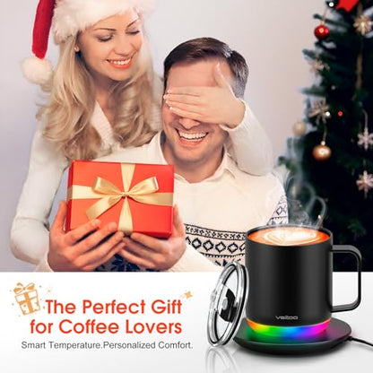 Vsitoo S6 Plus Smart Coffee Mug, 12oz,Temperature Controlled Mug & Electric Coffee Mug with Music Sync Lights，Auto-Sensing AI Heats Drinks to 120-150°F Hands-Free. Ideal for Home/Office/Gifts - Black - color: Black