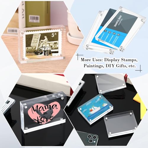 Xuhal Acrylic Business Card Frame 2.5 x 3.5 inch Clear Double Sided Magnetic Photo Block Frames, 20mm Thickness Frameless Wallet Size Picture Frames Stamp Display Stand for Home Office Decor(30 Pcs)