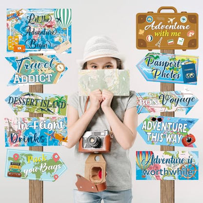 20 Pieces Travel Party Signs Travel Themed Party Decorations Let The Adventure Begin Sign Around the World Decorations Bon Voyage Party Wall Door Porch Yard Sign Travel Party Supplies - style: Travel