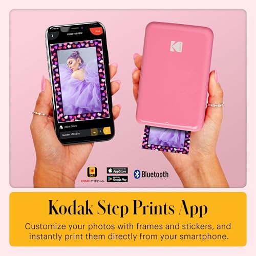 Kodak Step Instant Color Photo Printer with Bluetooth/NFC, ZINK Technology & Kodak App for iOS & Android (Pink) Starter Bundle - color: Pink, style: Starter Bundle