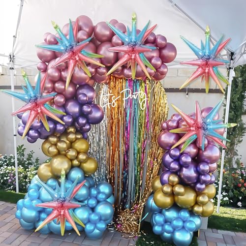 Gradient Star Balloons, 22 Inch Rainbow Foil Explosion Stars Balloon, Large Spike Balloons Colorful Star Cone Balloon for Kids Birthday Rainbow Party Colorful Theme Party Decoration - color: Gradient