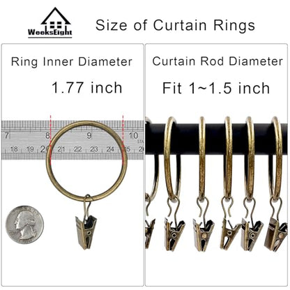 WeeksEight 20 Pack Bronze Curtain Rings with Clips, Curtain Hooks Hangers Clip Rings for Hanging Drapes Bows Hat, Drapery Rings 1.77 in I D, Fits up to 1.5 in Diameter Curtain Rod. - color: Bronze, size: 1.7" I D Set of 20