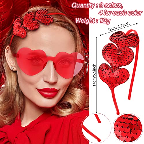 Flutesan 24 Pcs Valentines Day Heart Headbands and Sunglasses Set Red Love Photo Booth Props Women Valentine Party Decor