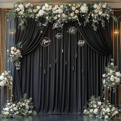 50ftx12ft Black Wrinkle-Free Wedding Backdrop Curtain -Silky Washable Black Polyester Drapes for Baby Showers, Birthday Parties, Photography, and Wedding Receptions-10 Panels 5FTx12FT - color: black, size: W5' x H12'(10 panels)