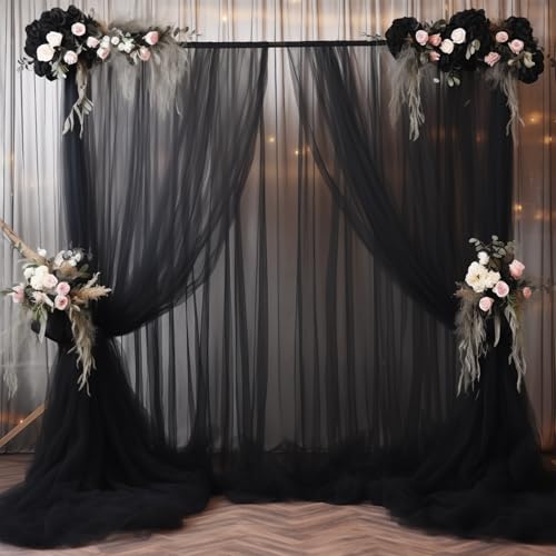 20x10 Black Tulle Backdrop Curtains for Parties, Sheer Backdrop Curtain Wedding Photo Background Drapes for Baby Shower Photography Birthday Party - color: Black, size: 20x10ft
