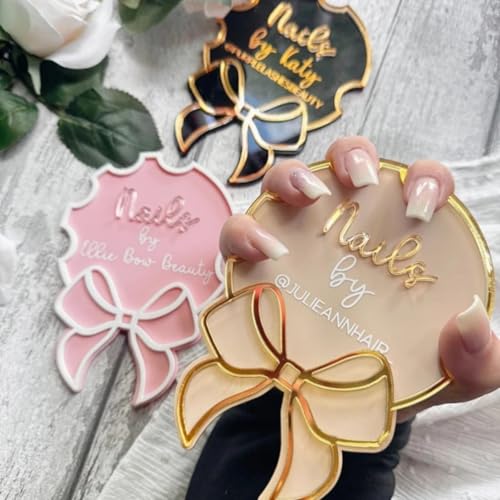 Personalized Bow Nail Technician Beauty Salon Advertise Nailfie Prop Business Signnail Artist Gift Nail Social Media Pic Nail Photo Props Custom Nail Art Tray (Black) - color: Black