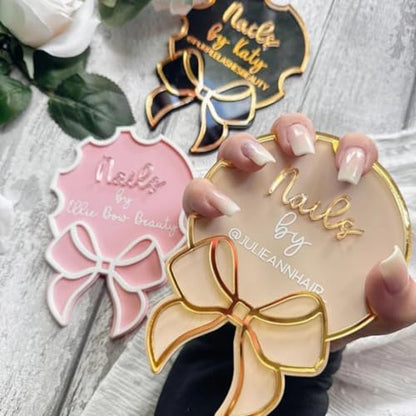 Personalized Bow Nail Technician Beauty Salon Advertise Nailfie Prop Business Signnail Artist Gift Nail Social Media Pic Nail Photo Props Custom Nail Art Tray (Pink) - color: Pink