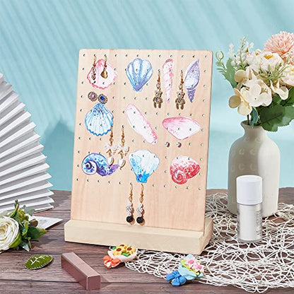 NBEADS Wooden Earrings Display Stands, 120 Holes Ocean Theam Wood Earring Display Stand Rack Rectangle Jewelry Organizer Display with Sea Animal Pattern for Earring Necklace Bracelet, 3.15x7.87x10.43 - color: 120 Holes Wooden L.w.thi: 7.87x3.15x10.43"