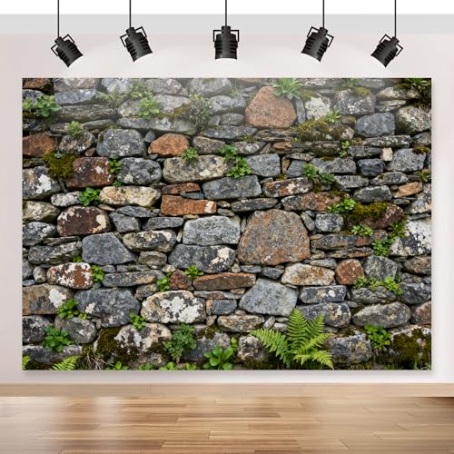 10x6.5ft Fabric Vintage Brick Stone Wall Backdrop Stone Wall Greenery Banner for Photo Background Wedding Kids Birthday Photo Studio Vinyl Prop - color: stone wall backdrop, size: 10x6.5ft