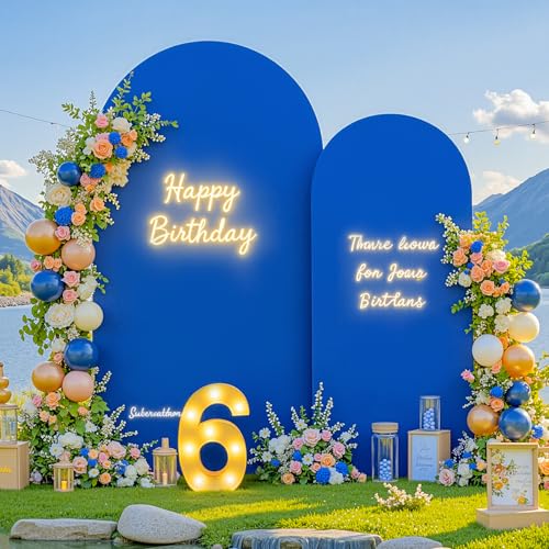 Royal Blue Arch Backdrop Cover 2 Set - Blue Arch Covers 7.2ft and 6ft Spandex Stretchy Fabric Backdrop for Wedding Ceremony, Baby Shower, Birthday Party, Photo Booth Background Decorations - color: Royal Blue