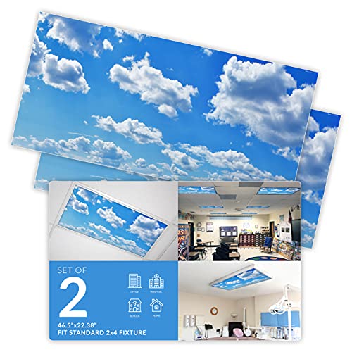 OCTO LIGHTS Fluorescent Light Covers for Classroom Office - Eliminate Harsh Glare Causing Eyestrain and Headaches. Office & Classroom Decorations - Cloud 001-2pk - color: Cumulus Mediocris, size: 2pk
