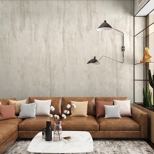 TOTIO Cream Concrete Wallpaper Peel Stick Milky White Plaster Effect Contact Paper 32x78inch Air Guide Slot Design Matte Thick Self-Adhesive Waterproof Vinyl Wrap Modern Industrial Style Wall Stickers - color: Ivory White, size: 32" x 78"