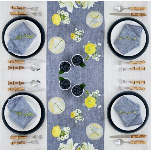 Solino Home Linen Cloth Napkins Set of 4-100% Pure Linen Chambray Indigo Dinner Napkins 20 x 20 Inch - Athena, Handcrafted and Machine Washable - Spring, Summer - color: 06: Indigo Chambray, size: 20" x 20" (Set of 4)