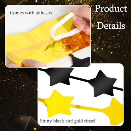 2 Pack Black Gold Star Foil Fringe Curtains Backdrop Streamers 3.3×6.6ft Birthday Party Decorations Photo Booth Props for Birthday Graduation Party Supplies