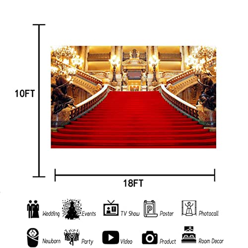 Red Carpet Backdrop, Golden Palace Gorgeous European Hall Photo Backdrop, Vinyl 18x10ft Prom Picture Photo Studio Props BJXTGU169 - color: Red, size: 18x10ft