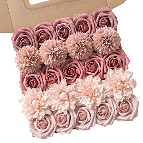 rongflower Artificial Flowers Combo Box Set Gradient Color Flower Leaf with Stems for DIY Wedding Bouquets Centerpieces Baby Shower Party Home Decorations（Pink Purple） - color: Pink Purple