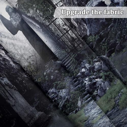 Renaiss Fabric Dark Forest Backdrop Dilapidated Stone Path in Dark Woods Leading to Bright Exit Photography Background Scary Halloween Scene Photoshoot Backdrop 10x8ft - color: Dark Grey, size: 10Wx8H FT
