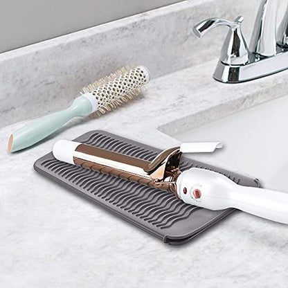 Heat Resistant Mat for Hair Tools, Silicone Heat Mat & Holder for Curling Iron, Professional Portable Travel Flat Iron Mat Pad Pouch Case Cover for Countertop