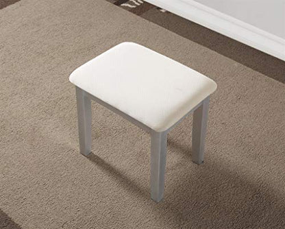 Roundhill Furniture Moniys Wood Moniya Makeup Vanity Table and Stool Set, Silver - color: Silver