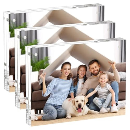 AITEE 6x8 Acrylic Picture Frames 3 Pack, 20% Thicker Block, Clear Picture Frames Freestanding Double Sided Magnetic Acrylic Lucite Frameless Transparent Square Frame Gift for Desktop Display - size: 6x8