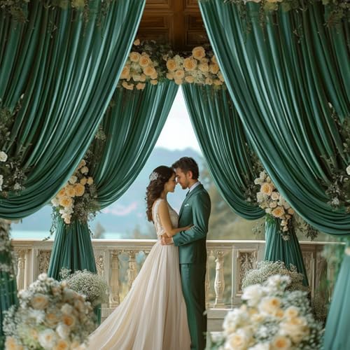 10x10ft Hunter Green Backdrop Curtain for Wedding Parties Wrinkle Free Fabric Dark Green Drapes Backdrop Decoration for Baby Shower Birthday Photography Decoration 2 Panels, 5ft x 10ft - color: Dark Green, size: 5ft x 10ft x 2 panels