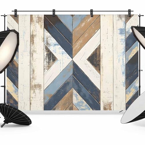 Vintage Backdrop for Photography, Western Aztec Geometric Strip Wood Texture Farmhouse Photo Backdrop Portrait Background Party Banner Photo Backgrounds for Studio Booth Props, 8x6ft - color: CadetBlue Beige, size: 8x6FT