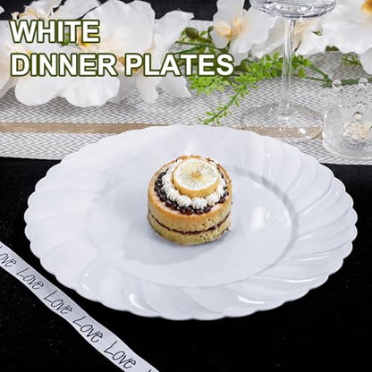 U-QE 60 Count White Plastic Plates - 10.25inch Plastic Disposable Plates for Party - White Dinner Plates Disposable Heavy Duty for Weddings, Parties, Birthdays, Celebrations, Travel and Events - color: 10Inch-60pcs-White