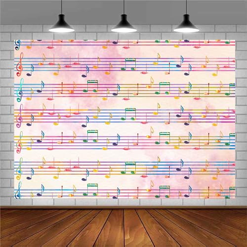 8x8FT Pink Theme Music Notes Backdrop Colourful Music Notation Photography Background for Newborn Girl Baby Shower 1st Birthday Senior Pictures Party Decorations Photo Booth Props Supplies - size: 8x8ft