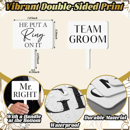 Beeveer 24 Designs Wedding Party Decorations Photo Booth Props Double Sided 13.4 x 5.5 Inch White Bridal Shower Photo Booth Props PVC Printing for Weddings Marriage Engagement Party Supplies