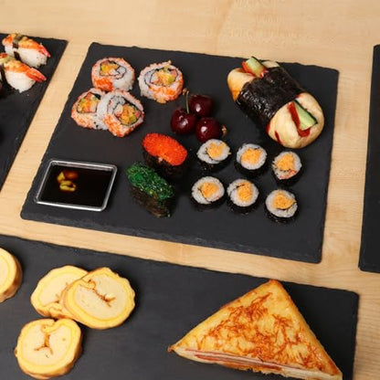 5 Pack 12 x 10 Inch Slate Cheese Boards, Black Rectangle Slate Charcuterie Boards, Natural Charcuterie Stone Plates for Parties, Gifts, and Special Events, Cheese, Sushi, Food. - size: 5 Pack 12 x 10 Inch