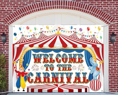 Remagr Large Circus Carnival Backdrop 10 x 8 ft Welcome to The Carnival Banner Backdrop Photo Garage Doors Background for Circus Theme Party Decorations Birthday Party Supplies Photo Props - size: 10 x 8 ft