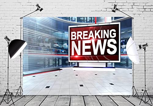 BELECO 15x8ft Fabric News Broadcast Backdrop Studio TV Breaking News Backdrop News Room Broadcasting Background Program Record News Report Conference Backdrop Journalist Newsman Portrait Photo Props - size: 15x8FT