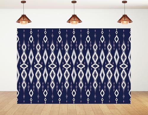 4x4ft Ethnic Geometric Backdrop Navy White Tribal Pattern Photography Background for Minimalist Boho Party and Art Display Wall Decorations Tapestry Photo Booth Props - size: 4x4ft