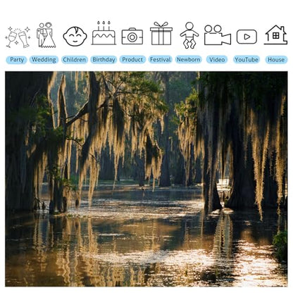Swamp Landscape Backdrop Bald Cypress Trees and Spanish Moss Rainforest Photography Background Party Photo Booth Props, 10X6.5FT - size: 10x6.5ft