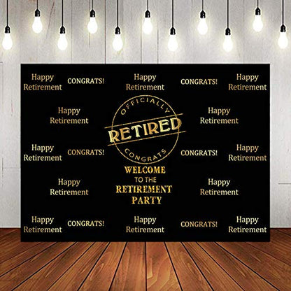 Officially Retired Black Golden Banner Backdrop for Photography, 9x6FT, Happy Retirement Party Background, Photo Booth Studio Props LYLU978 - size: Vinyl-9x6ft