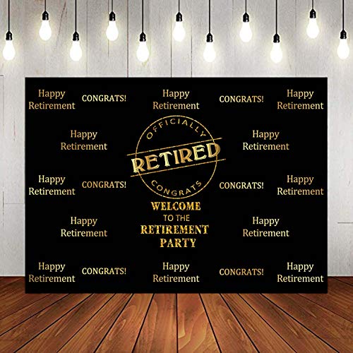 Officially Retired Black Golden Banner Backdrop for Photography, 9x6FT, Happy Retirement Party Background, Photo Booth Studio Props LYLU978 - size: Vinyl-9x6ft