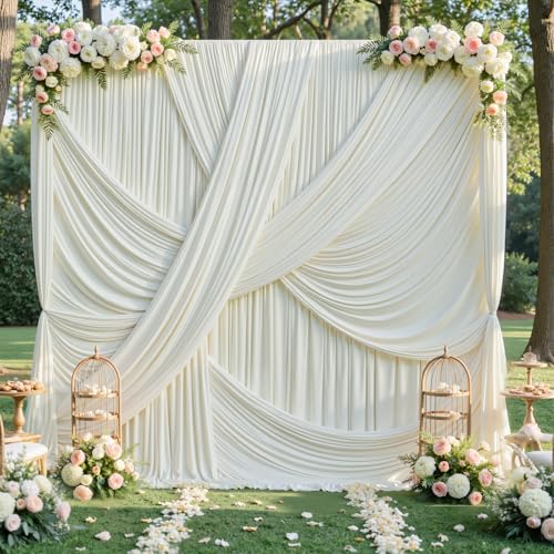 20ft×12ft Ivory Backdrop Curtain for Wedding Parties, 4 Panels Wrinkle Free Polyester Photo Backdrop Drapes Back Drop Cloth for Birthday Photography Background - color: Ivory, size: W5' x H12'(4 panels)