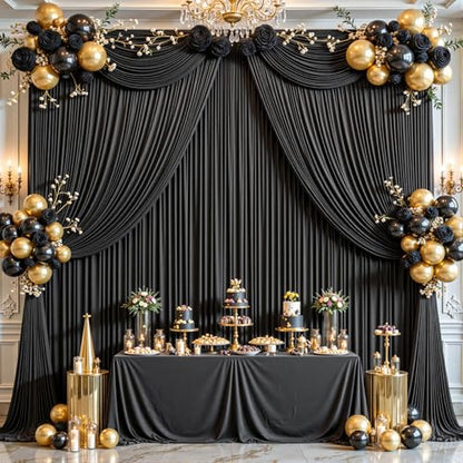 8ftx10ft Wrinkle Free Black Backdrop Curtain - 10 Feet Photography Backdrop Drapes, Silky Polyester Back Drop Cloth for Wedding Baby Shower Balloon Arch Background - color: Black, size: 8FTx10FT (W4'xH10', 2 Panels)