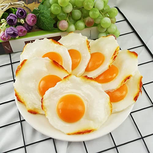 6 PCS Realistic Fake Fried Eggs Lifelike 3D Simulation Eggs Food Props Model Faux Cooked Eggs Decor for Home Kitchen Display Photography Props Breakfast Decor