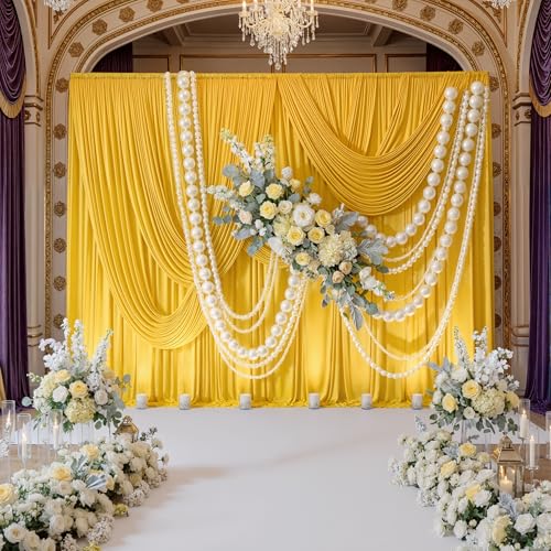 10x8ft Wrinkle Free Yellow Backdrop Curtain Panels, Thick Polyester Lemon Yellow Backdrop Drapes for Wedding Birthday Party Background Baby Shower - color: Yellow, size: 10ftx8ft