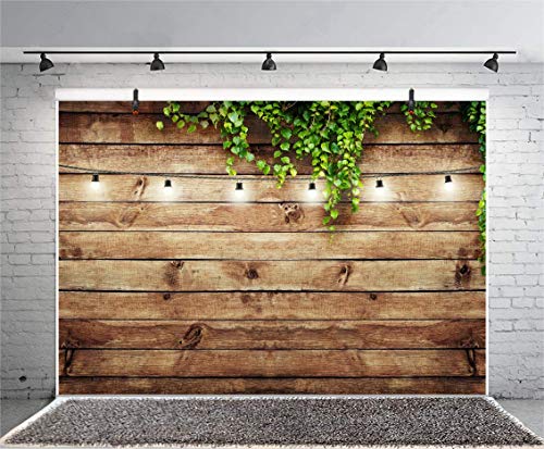 10x6.5ft Rustic Background for Photography Green Leaves Woodlands Photos Backdrops Wood Plank Backdrops for Weddings Birthday Baby Shower Party Barn Farmhouse Decorative Banner - size: 10x6.5ft