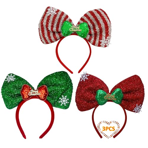 Christmas Headbands for Women 3 Pack Creative Glitter Xmas Headbands Party Costume Headwear