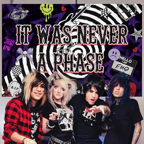 Emo Theme Birthday Party Backdrop 5x3FT, “It was Never A Phase” Banner, Goth Punk Rock Grunge Aesthetic Background Photo Props Wall Decorations for Sad Girl Teen Adult