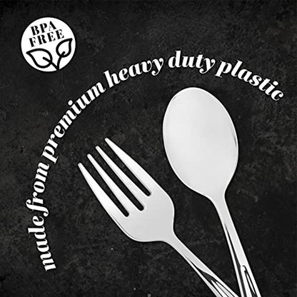 Plasticpro Disposable Plastic Silver Serving Utensils 6 Serving Forks & 6 Serving Spoons Durable Heavy Duty Premium Serving Utensils Silver 6 Sets - color: Silver