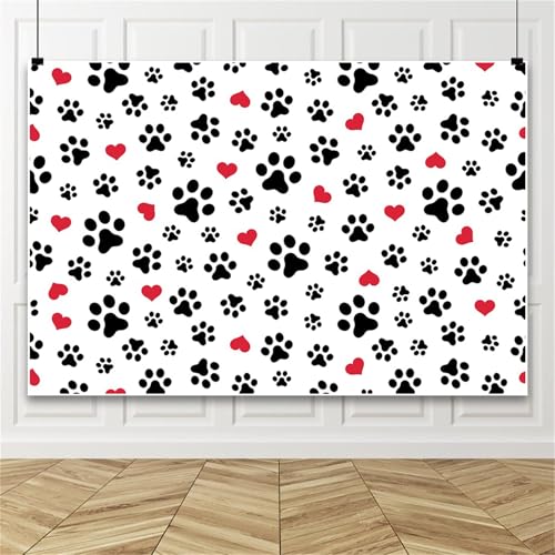 Renaiss 5x3ft Pet Paw Backdrop Cat Dog Footprints Photography Background Love Hearts Pet Dog Cat Paw Print Banner Let's Paw-ty Birthday Baby Shower Pet Themed Party Decors Pets Photo Booth Props - color: Paw378, size: 5x3ft
