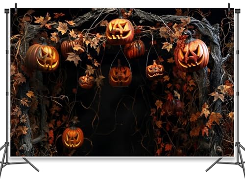 Halloween Enchanted Forest Backdrop Pumpkin Backdrop Trick or Treat Theme Background Halloween Night Party Decor Kids Adults Photoshoot Props 5x3ft - color: Halloween 005, size: 5x3ft
