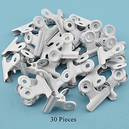 HAHIYO 0.87inch White Bulldog Clips Metal File Hinge Binder Clips Clamps Save Space Strong Spring Jaws Rock Solid Grip Book Lay Flat Deburred Edge for Hang Photos Wall Grid Dog Food 30PCS - size: White-0.87in-30P