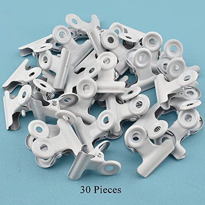 HAHIYO 0.87inch White Bulldog Clips Metal File Hinge Binder Clips Clamps Save Space Strong Spring Jaws Rock Solid Grip Book Lay Flat Deburred Edge for Hang Photos Wall Grid Dog Food 30PCS - size: White-0.87in-30P
